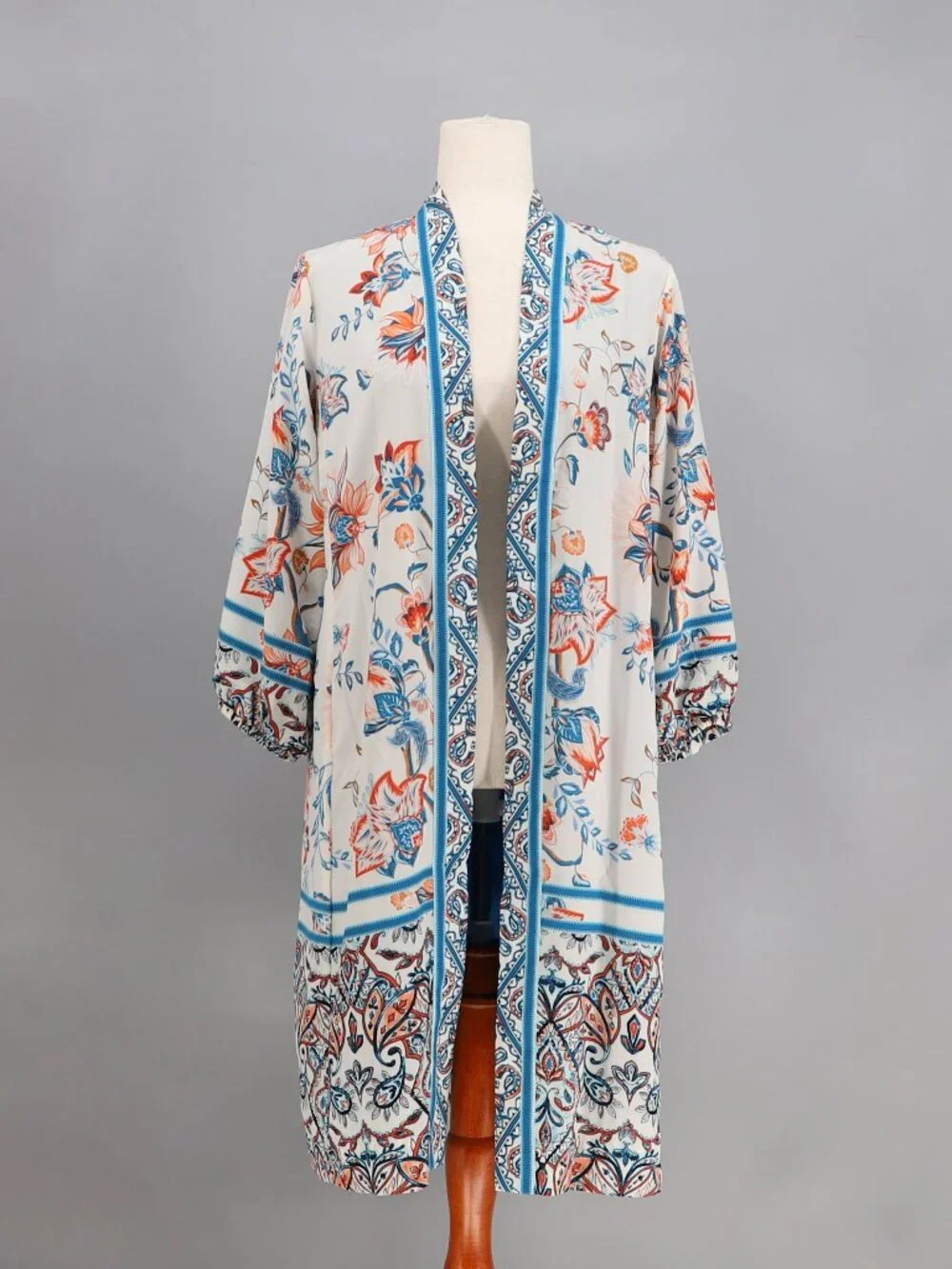 CHICO'S Rising Bloom Floral Open Front Kimono Jacket Cardigan Size 1/M
